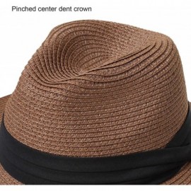 Sun Hats Women Straw Panama Hat Fedora Beach Sun Hat Wide Brim Straw Roll up Hat UPF 30+ - Fedora Coffee - CD18R3CZTNU $12.89