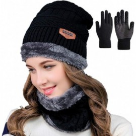 Skullies & Beanies 2-Pieces Winter Beanie Hat Scarf Set Warm Knit Hat Thick Fleece Lined Winter Hat & Scarf for Men Women - C...