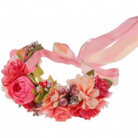 Headbands Adjustable Flower Crown Headband - Women Girl Festival Wedding Party Flower Wreath Headband - Pink-5 - C118W55XO6G ...