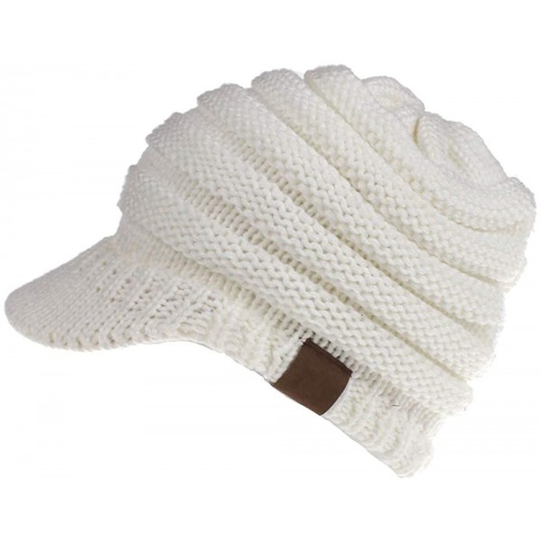 Skullies & Beanies Women's Warm Chunky Cable Knit Messy Bun Hat Ponytail Visor Beanie Cap - White - C318HYTR0N0 $13.87