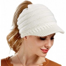 Skullies & Beanies Women's Warm Chunky Cable Knit Messy Bun Hat Ponytail Visor Beanie Cap - White - C318HYTR0N0 $13.87