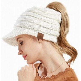 Skullies & Beanies Women's Warm Chunky Cable Knit Messy Bun Hat Ponytail Visor Beanie Cap - White - C318HYTR0N0 $13.87