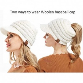 Skullies & Beanies Women's Warm Chunky Cable Knit Messy Bun Hat Ponytail Visor Beanie Cap - White - C318HYTR0N0 $13.87