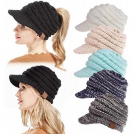 Skullies & Beanies Women's Warm Chunky Cable Knit Messy Bun Hat Ponytail Visor Beanie Cap - White - C318HYTR0N0 $13.87