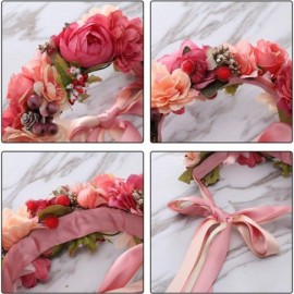 Headbands Adjustable Flower Crown Headband - Women Girl Festival Wedding Party Flower Wreath Headband - Pink-5 - C118W55XO6G ...