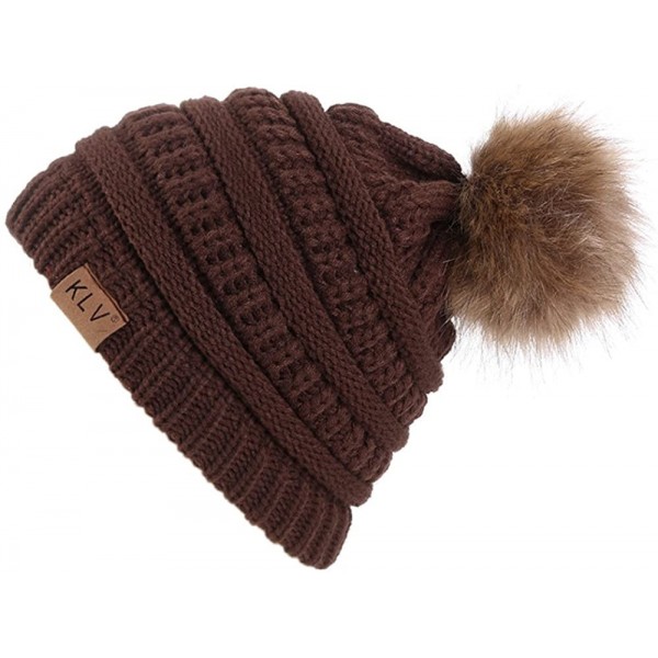 Skullies & Beanies Women Casual Knit Hats Beanie Hat Large Pom Ladies Winter Warm Cap - Coffee-1 - CC18ADO57C2 $7.47