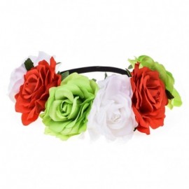 Headbands Rose Floral Crown Garland Flower Headband Headpiece for Wedding Festival (White Red Green) - White Red Green - CC18...