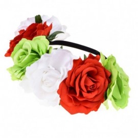 Headbands Rose Floral Crown Garland Flower Headband Headpiece for Wedding Festival (White Red Green) - White Red Green - CC18...