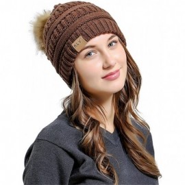 Skullies & Beanies Women Casual Knit Hats Beanie Hat Large Pom Ladies Winter Warm Cap - Coffee-1 - CC18ADO57C2 $7.47