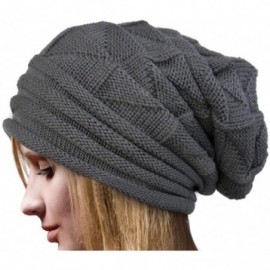 Skullies & Beanies Wool Knit Skullies Beanie Winter Warm Crochet Cap Hat for Women - Gray - CR187566YYC $18.77
