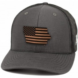 Baseball Caps 'Iowa Patriot' Leather Patch Hat Curved Trucker - Charcoal/Black - CV18IGQOXC6 $46.71