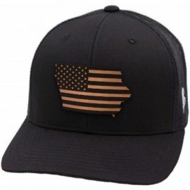 Baseball Caps 'Iowa Patriot' Leather Patch Hat Curved Trucker - Charcoal/Black - CV18IGQOXC6 $22.40