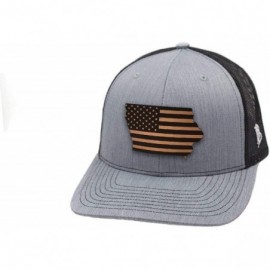 Baseball Caps 'Iowa Patriot' Leather Patch Hat Curved Trucker - Charcoal/Black - CV18IGQOXC6 $22.40