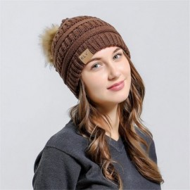 Skullies & Beanies Women Casual Knit Hats Beanie Hat Large Pom Ladies Winter Warm Cap - Coffee-1 - CC18ADO57C2 $7.47
