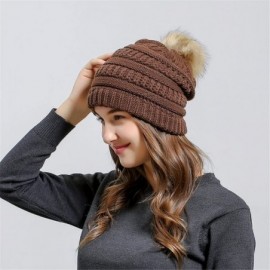 Skullies & Beanies Women Casual Knit Hats Beanie Hat Large Pom Ladies Winter Warm Cap - Coffee-1 - CC18ADO57C2 $7.47