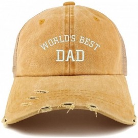Baseball Caps World's Best Dad Embroidered Frayed Bill Trucker Mesh Back Cap - Gold - CL18CWSK56H $34.80