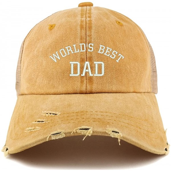 Baseball Caps World's Best Dad Embroidered Frayed Bill Trucker Mesh Back Cap - Gold - CL18CWSK56H $14.01