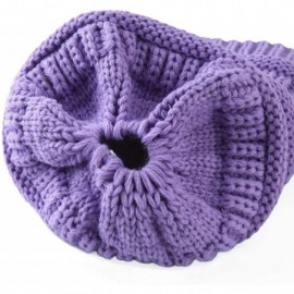 Skullies & Beanies Women's Knitted Messy Bun Hat Ponytail Beanie Baggy Chunky Stretch Slouchy Winter - Lavender - C618YMEY2QD...