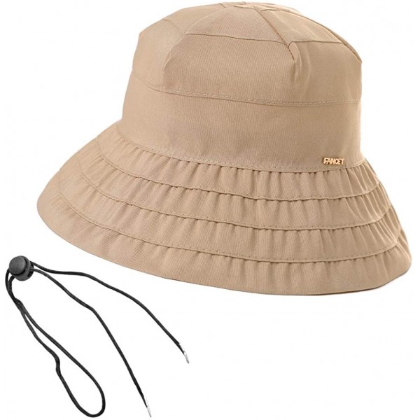 Sun Hats Womens UPF50+ Summer Sunhat Bucket Packable Wide Brim Hats w/Chin Cord - 00047_khaki Beige - C518U65U8XH $12.56