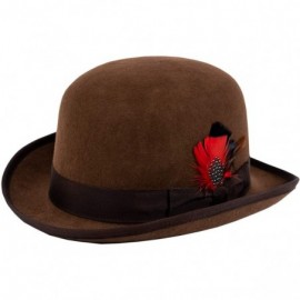 Fedoras 100% Wool Felt Derby Bowler with Removable Feather Fedora Hats - Brown - C018NCS02L5 $59.85