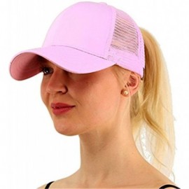 Skullies & Beanies Ponytail Cap Messy Trucker Adjustable Visor Baseball Cap Hat Unisex - White & Pink - CB18TODW7RW $21.31