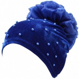 Skullies & Beanies Women Velvet Turban Hat Indian Cap Flower Slouchy Beanie Stretch Chemo Headwrap - Ob Royal Blue - CN18YC4A...