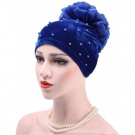 Skullies & Beanies Women Velvet Turban Hat Indian Cap Flower Slouchy Beanie Stretch Chemo Headwrap - Ob Royal Blue - CN18YC4A...