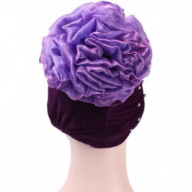 Skullies & Beanies Women Velvet Turban Hat Indian Cap Flower Slouchy Beanie Stretch Chemo Headwrap - Ob Royal Blue - CN18YC4A...