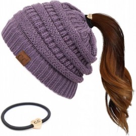 Skullies & Beanies Messy Bun Ponytail Magic Magic Sequin Beanie Hat Bundle Hair Tie (MB-730) - Violet - With Cc Ponytail Hold...