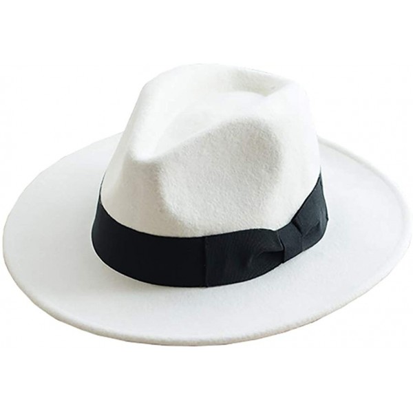 Fedoras Women's 100% Wool Felt Hat Jazz Hat Cowboy Hat with Big Bowknot - White - CS18A4DUMCU $30.85