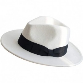 Fedoras Women's 100% Wool Felt Hat Jazz Hat Cowboy Hat with Big Bowknot - White - CS18A4DUMCU $30.85