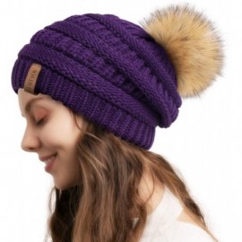 Skullies & Beanies Womens Winter Knit Slouchy Beanie Hat Warm Skull Ski Cap Faux Fur Pom Pom Hats for Women - CT18HHDO54S $25.62