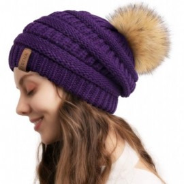 Skullies & Beanies Womens Winter Knit Slouchy Beanie Hat Warm Skull Ski Cap Faux Fur Pom Pom Hats for Women - CT18HHDO54S $11.23