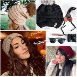 Skullies & Beanies Womens Winter Knit Slouchy Beanie Hat Warm Skull Ski Cap Faux Fur Pom Pom Hats for Women - CT18HHDO54S $11.23