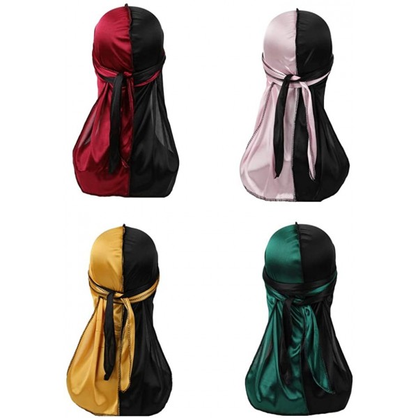 Skullies & Beanies Two Tone Men Silky Durag Hip-hop Rapper Doo Rag-45 inch Long Tail-360 Waves Du rag Headwraps(2/3 Packed) -...