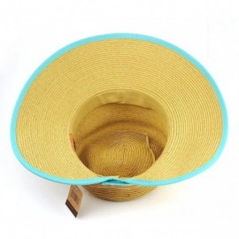 Sun Hats Women's Stylish UPF 50+ Paper Woven Sun Hat w/Ribbon Trim - Turquoise - CN11KI3SNSH $9.56
