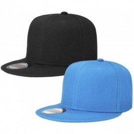 Baseball Caps Classic Snapback Hat Cap Hip Hop Style Flat Bill Blank Solid Color Adjustable Size - 2pcs Black & Skyblue - C11...