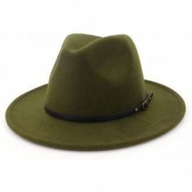 Fedoras Women's Classic Wide Brim Fedora Hat with Belt Buckle Felt Panama Hat - Green - CJ18KWNGL7W $26.39