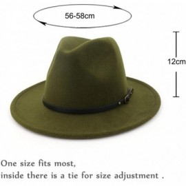 Fedoras Women's Classic Wide Brim Fedora Hat with Belt Buckle Felt Panama Hat - Green - CJ18KWNGL7W $28.86