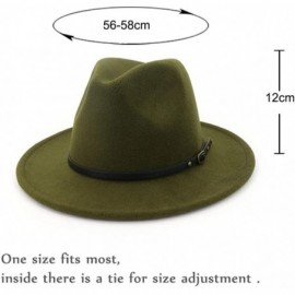 Fedoras Women's Classic Wide Brim Fedora Hat with Belt Buckle Felt Panama Hat - Green - CJ18KWNGL7W $12.32