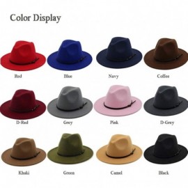 Fedoras Women's Classic Wide Brim Fedora Hat with Belt Buckle Felt Panama Hat - Green - CJ18KWNGL7W $12.32