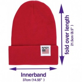 Skullies & Beanies NASA Logo Label 2-Way Soft Beanie Ribbed Knit Slouchy Cotton Hat - Red - CR1930M6D8O $16.13