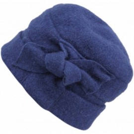 Bucket Hats Women's Wool Warm Bucket Hat Sleeve Head Cap Beanie Hat with Bow - Dark Blue - CR12M7DIWJP $17.49