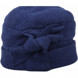 Bucket Hats Women's Wool Warm Bucket Hat Sleeve Head Cap Beanie Hat with Bow - Dark Blue - CR12M7DIWJP $17.49