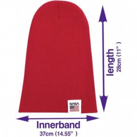 Skullies & Beanies NASA Logo Label 2-Way Soft Beanie Ribbed Knit Slouchy Cotton Hat - Red - CR1930M6D8O $16.13