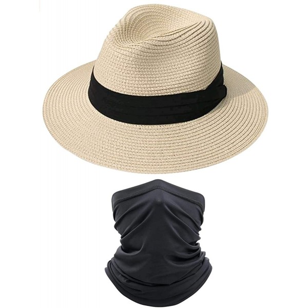 Sun Hats Womens UPF50 Foldable Summer Straw Hat Wide Brim Fedora Sun Beach hat - A Khaki Hat+black Balaclava - C218OQXM8UT $1...