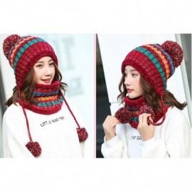 Skullies & Beanies Fleece Lined Women Knit Beanie Scarf Set Girls Winter Ski Hat with Earflap Pompom - Red - CR188QS0QZ9 $13.26