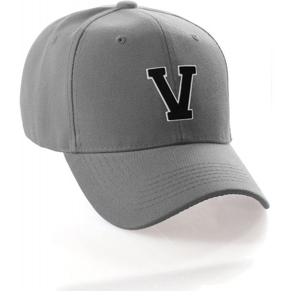 Baseball Caps Classic Baseball Hat Custom A to Z Initial Team Letter- Charcoal Cap White Black - Letter V - CE18IDUM9HT $13.98