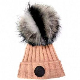 Skullies & Beanies Women's and Girls Ribbed Slouchy Beanie Warm Winter Hat Large Genuine Fur Pompom - Pink - CH18LGAHE9O $39.44