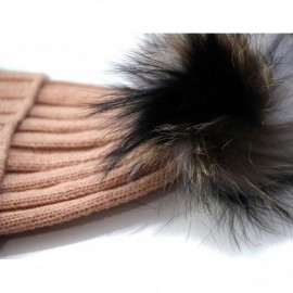 Skullies & Beanies Women's and Girls Ribbed Slouchy Beanie Warm Winter Hat Large Genuine Fur Pompom - Pink - CH18LGAHE9O $39.44